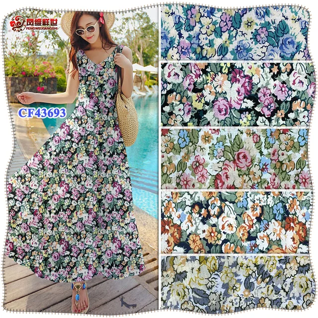 Tightly arranged small flowers high grade staple rayon printed fabric Spot and customized suppliers of clothing fabrics