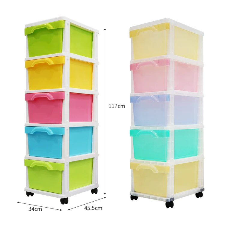 Factory Candy Colored 5 Layer Storage Drawer Cabinet Cabinet Baby Kid Large Plastic Storage Box Drawer With Wheels