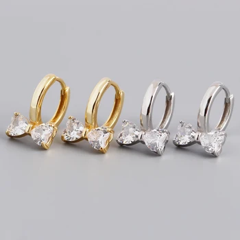 dropshipping 925 sterling silver Bow shaped diamond cubic zircon hoop earring jewelry for women