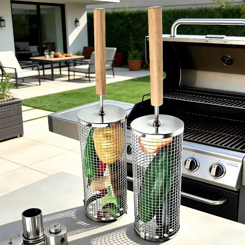 Portable Stainless Steel BBQ Grill Basket Set - 2 PCS