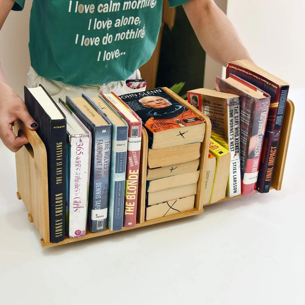 
Расширяемая бамбуковая настольная книжная полка 2020, маленький Регулируемый Настольный органайзер для хранения 