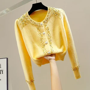 Fall  High Quality Sweater Loose Character Slim Fashion O-neck Knit Coat Knitted Cardigan for Women