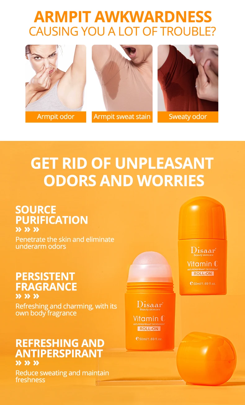 Disaar Vitamin C Solid Stick Roll on Orange Vitamin C Cleansing Antiperspirant Stick Roll on for Body Underarm
