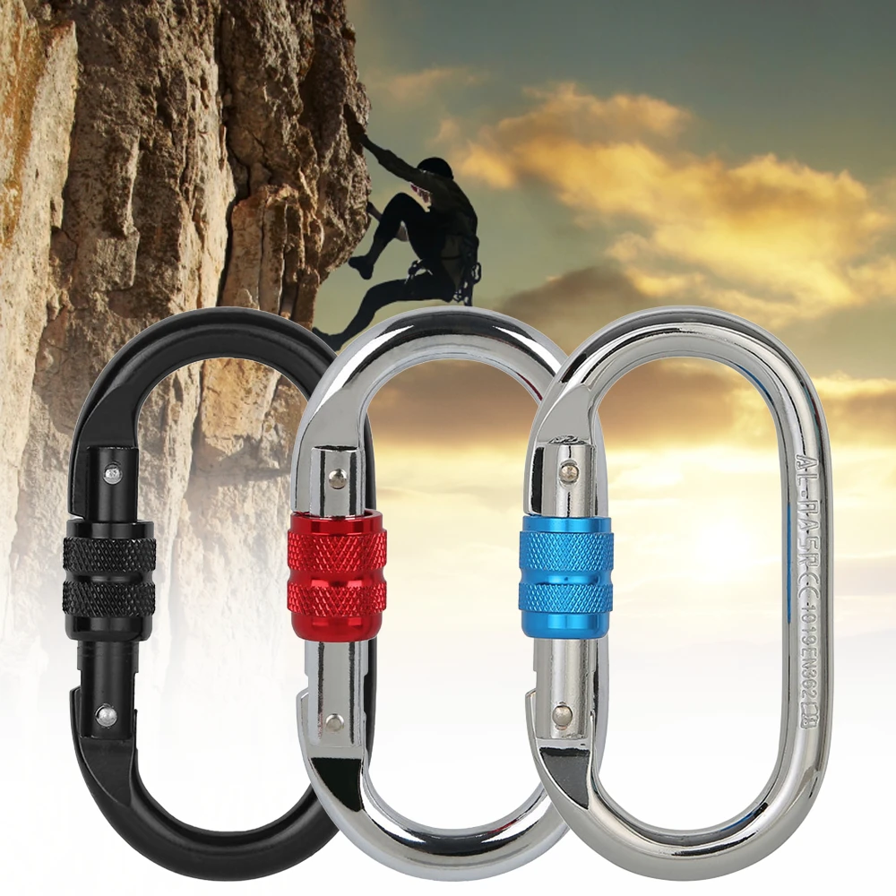 25KN Outdoor Oval Shape Sports Screw Locking Carabiner with Screw Safety Carabine for Hiking Hammock EN362 manufacture