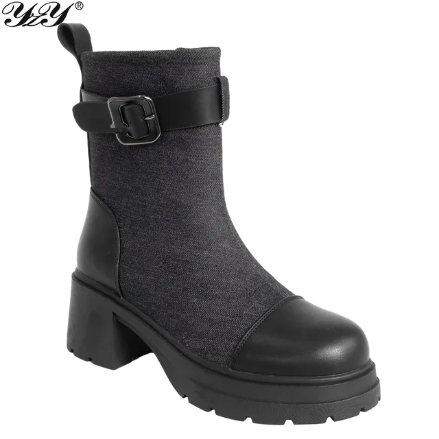 Wholesale YZY Women design and CLASSIC winter work boots with black microfiber leather