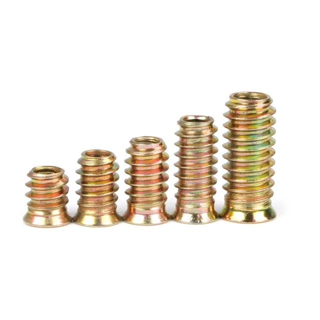 Furniture Steel Self Tapping M6 Sleeve Furniture Inside and Outside Tooth Insert Recessed Micro Copper Nut Screw for Wood