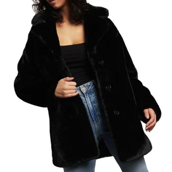 Shirt collar Long sleeves Faux Fur Jackets Rabbit Fur Coat Women