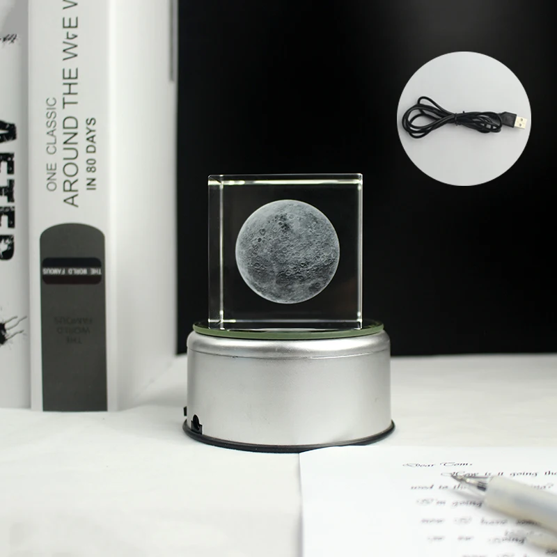 ◇Primaute◇ CUBIC MOON Crystal Glass 3D Moon Cube Paperweights - Clear & Sustainable