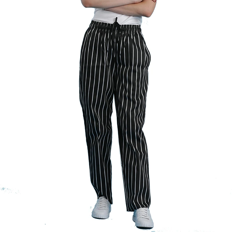 Unisex Loose Comfortable Chalk Stripe Chef Trousers Uniform Chef Pants  Yarn-Dyed Cotton Polyester for Hotel Restaurant Use