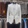 White-3pcs/set-Jacket + vest + pants