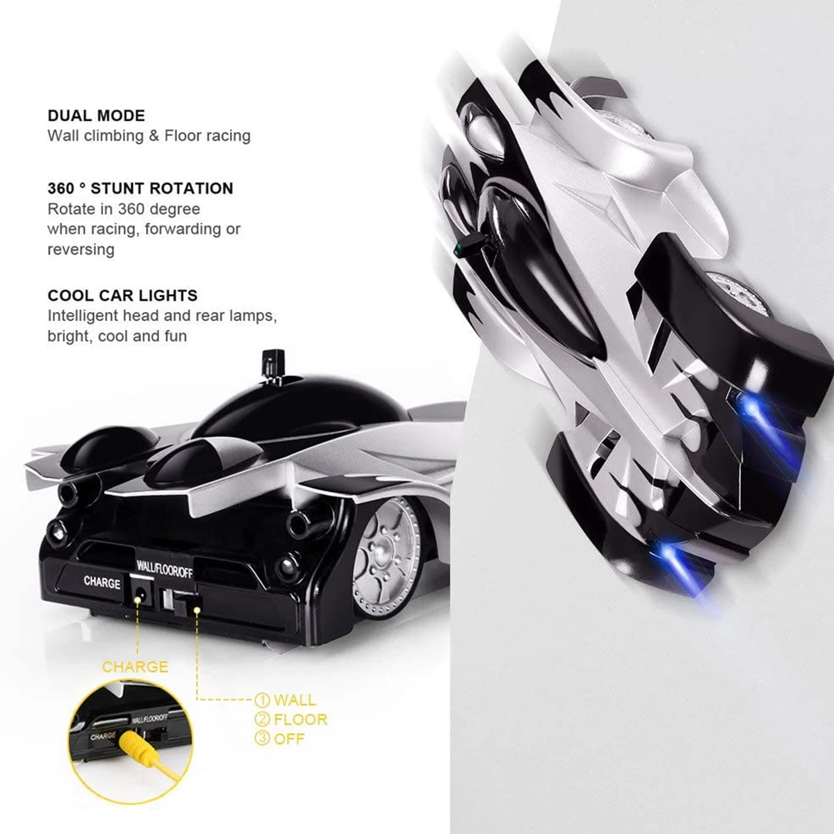 Climbing Wall Rc Car Dual Mode 360 Degrees Rotating Rc Stunt Cars With Headlight Rechargeable