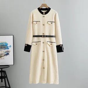 Women's Empire Waist Vintage Spring Bodycon Midi Dress Cardigan Casual Style Polyester Cotton