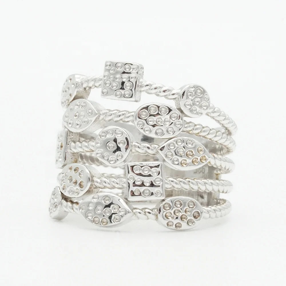 European and American Chic Women's Geometric Elements Collection Dotted Design Silver Prom Jewelry Rings for Wedding and Party