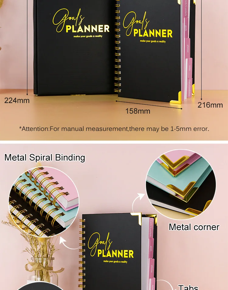 Hotselling Hardcover A5 Notebook Spiral Journal Planner With Custom