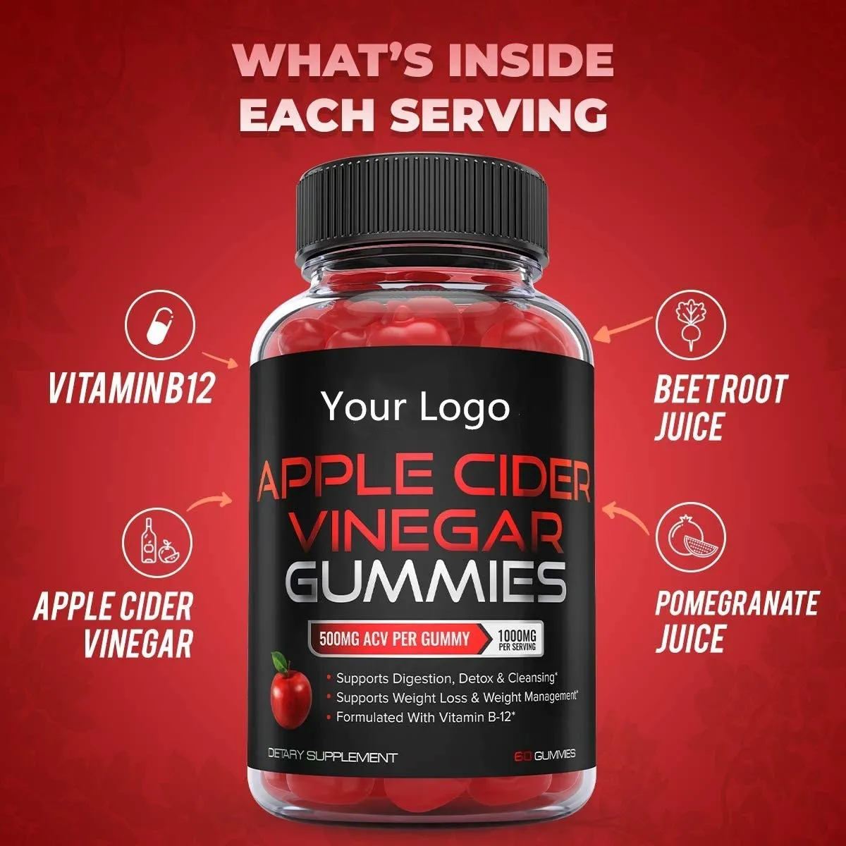 Витамины, жевательные резинки для органического яблочного сидра, уксуса, жевательные резинки для контроля веса