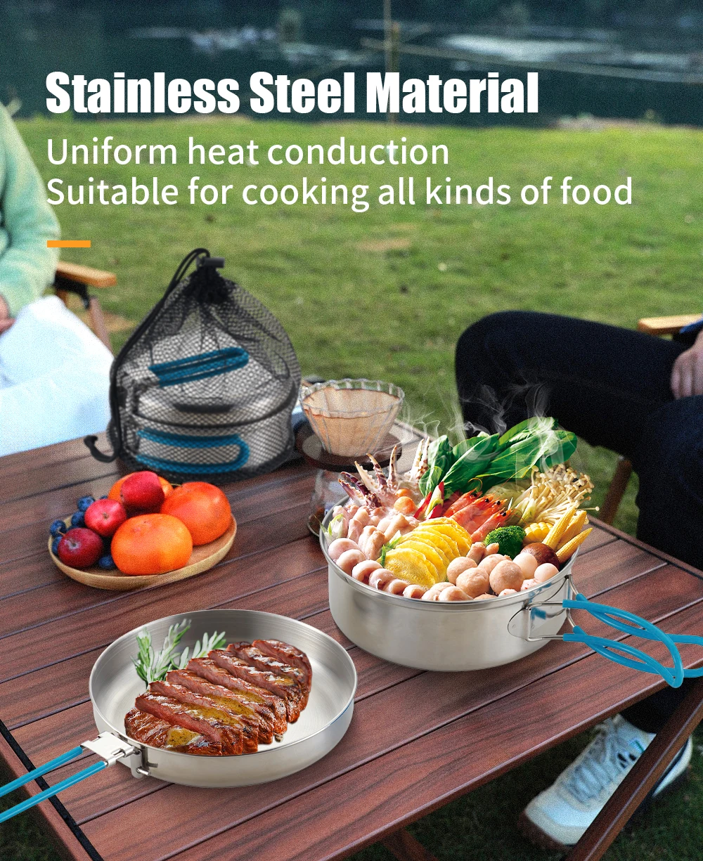 Wholesale Promotional Non-Stick Stainless Steel Cook Kit Camping Accessories Cooking Tool For Camping supplier