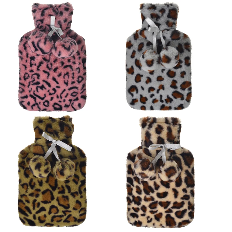 winter 1 liter 2 liter rubber hot water bottle bag plush classic leopard print cover for hand warming