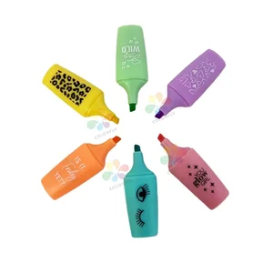 Factory Wholesale Multi-color Highlighter Pen Flat-tip with Water-based Ink Cute Design