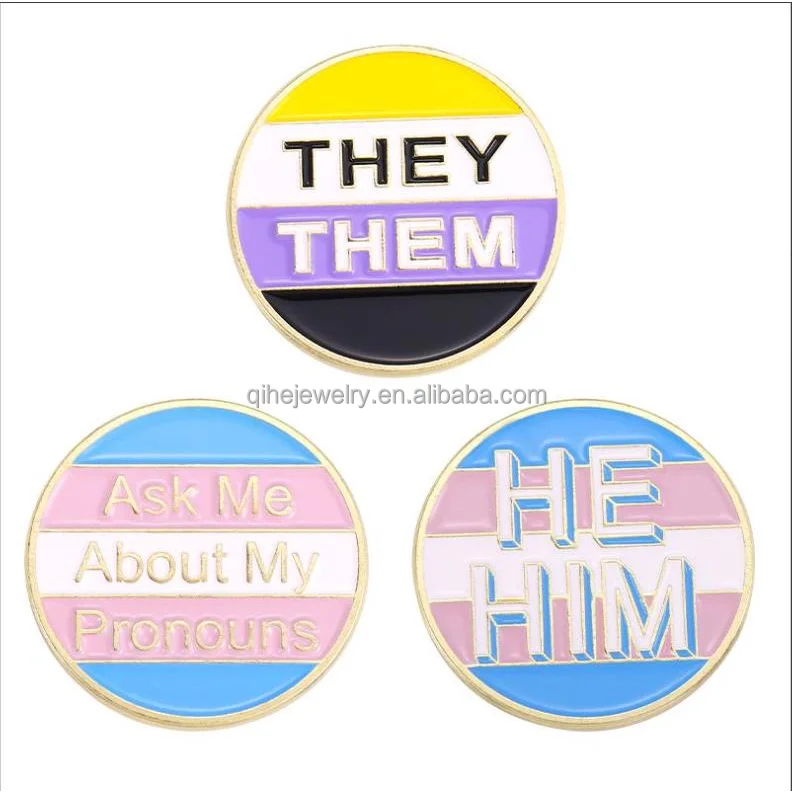 Grammar Enamel Pins Cute Frog Butterfly Cat Lapel Pins She Her He Him They Them Subject Pronoun