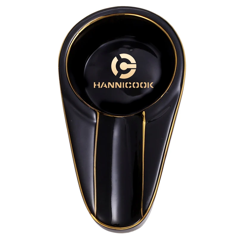 Оптовая продажа наружная овальная черная сигарная пепельница ручной работы позолоченная керамическая креативная портативная аксессуары для сигар