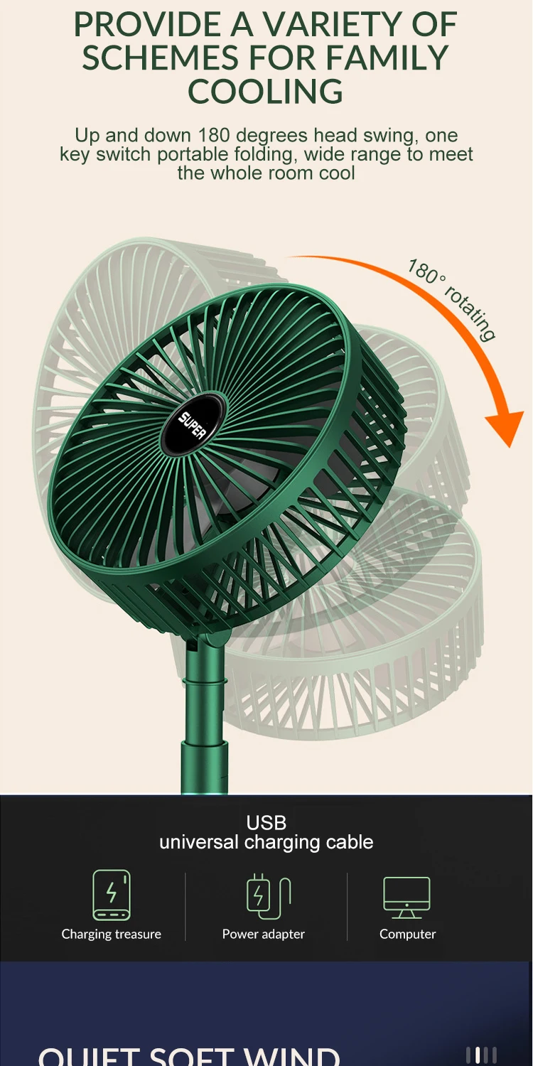 Portable Adjustable Rechargeable Telescopic Fan Height Low Noise Air