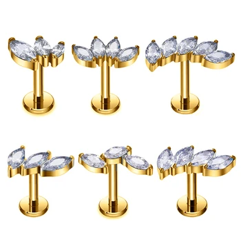 G23 Titanium Earrings Piercing 16G Marquise Zircon Top Ear Studs Waterproof Ear Cartilage Tragus Conch Helix Piercing Jewelry