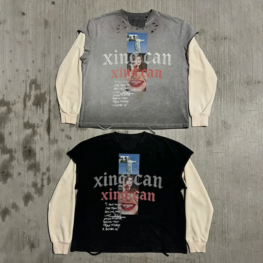 Nuwe premium aangepaste vintage suurwas mans straatklere-T-hemp, 100% katoen met handversteurde vervaagde afwerking op beide moue.
