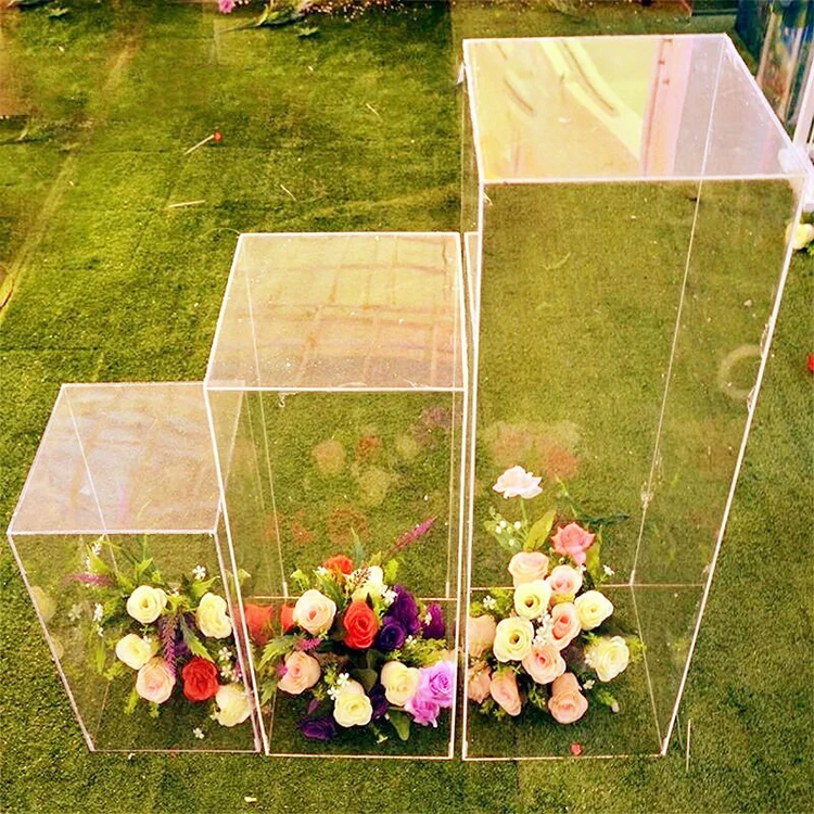 Set of 3 Transparent Acrylic Flower Stands Wedding Decoration Columns Walkway Acrylic Wedding Stand