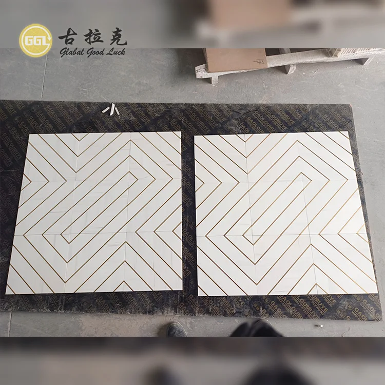 Modern Design Brass Mix Nature Withe Marble Mosaic Floor Tiles 12*12''