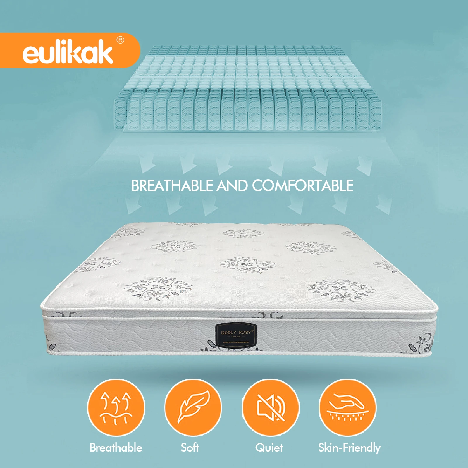 Twin Size Hybrid Pocket Spring Mattress in a Box Solution Knitted Fabric for Home & Hospital Furniture for Bedrooms South Africa