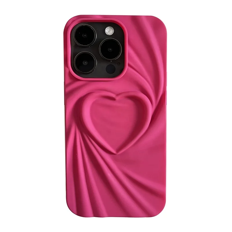 Luxury Matte Love Heart Wrinkle Phone Case For Iphone 16 15 14 13 12 11 Plus Pro Max Soft Silicone Shockproof Bumper Back Cover