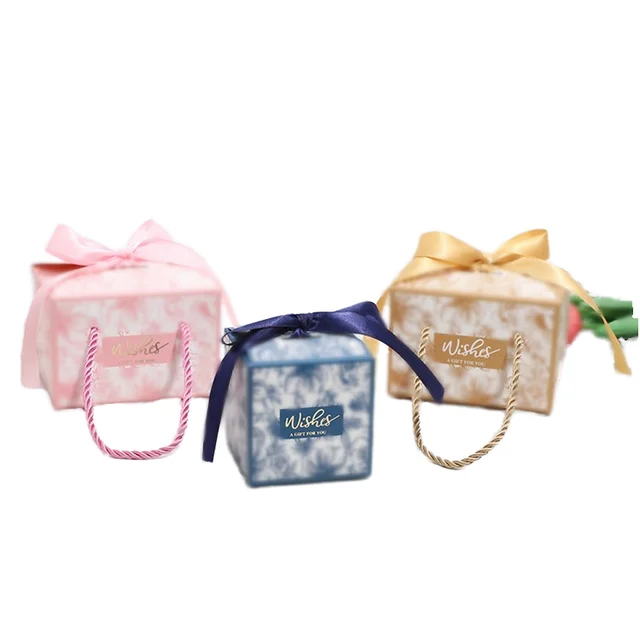 New Wedding Candy Box Packaging Bridesmaid Gift Paper Bag with Handle Luxury Packaging Wedding Candy Box Cardboard