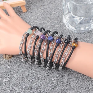 European Vintage Women's Stainless Steel Chain Bracelet Multi-Layered Leather Accessory Rhinestone Gold Plated Magnetic Band