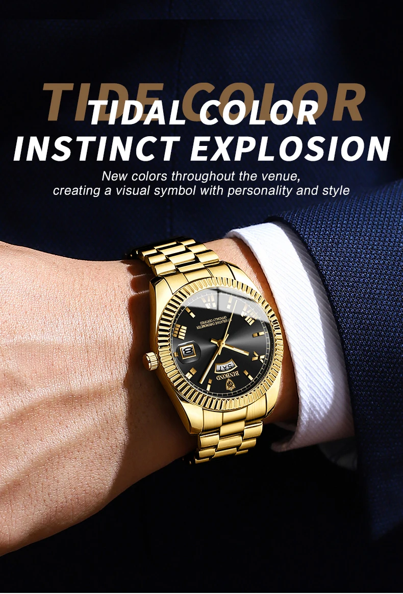 BINBOND 7012 B0733 0733 Men's Quartz Watch Waterproof Luxury Date Waterproof Luminous Fashion Stainless Steel Wristwatch for Man
