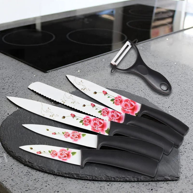 6Pcs Floral Dinner Knives Ceramic Set - Stainless Steel Dinner Set Butter  Knives Cutlery Set - Large Ceramic Knife Set Stainless Steel Floral Ceramic