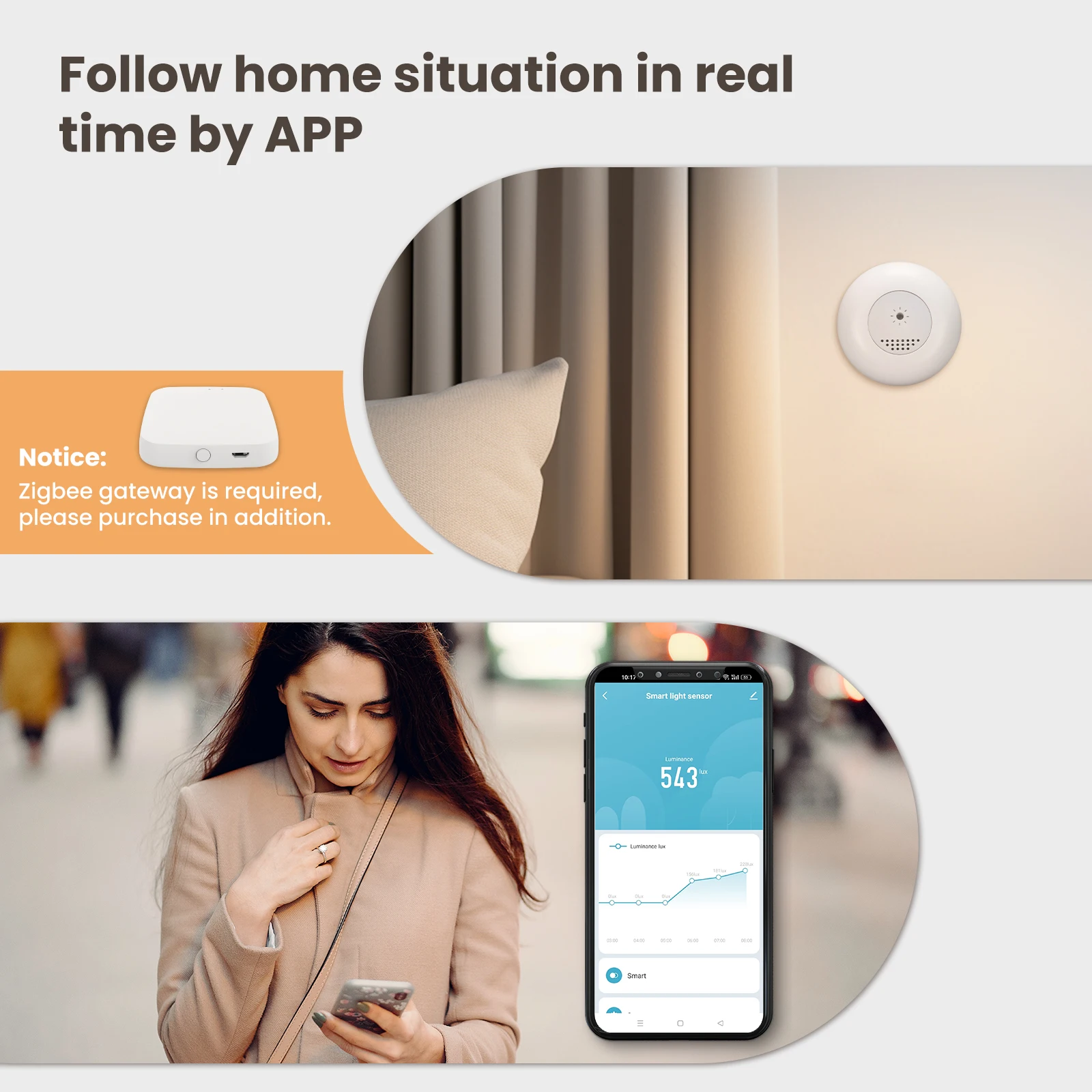Humidity Light Sensor Brightness Detector Mulens Tuya ZigBee Light Sensor - Smart Home ...
