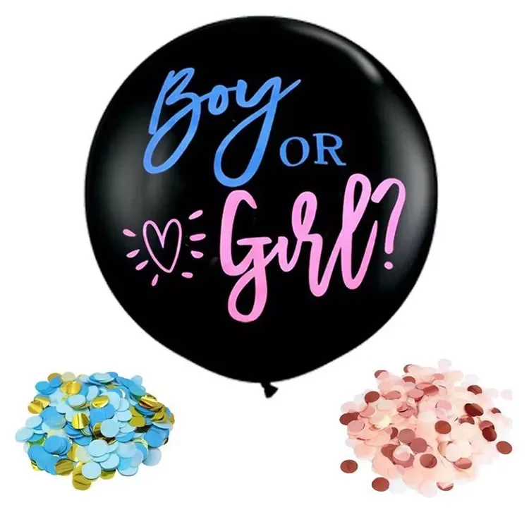 Black Boy or Girl Gender Reveal Balloons 36inch Latex Balloon with Confetti for Baby Shower Birthday Party Decor Globos
