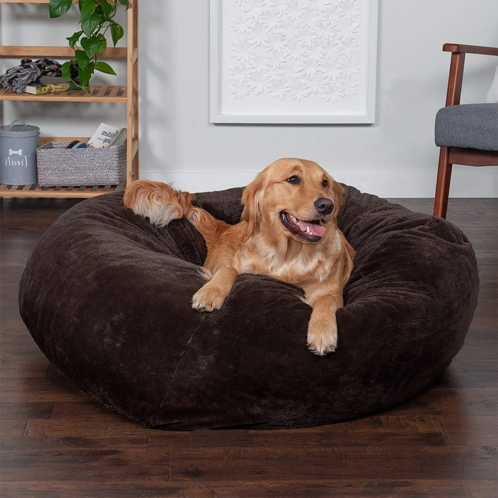 2024 New arrival warm fluffy washable soft plush big xl xxl heavy duty extra large round donut pet dog bed for large dogs