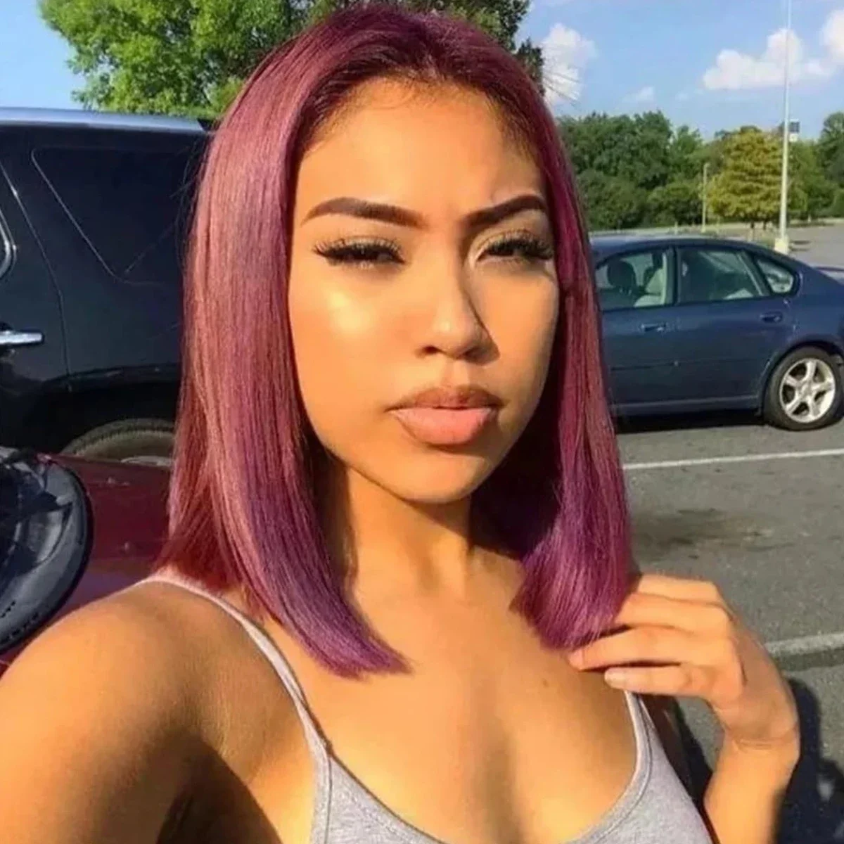 Burgunder Lace Front Echthaar Bob Perücke Remy Haar Vorgestylt_voghion.com