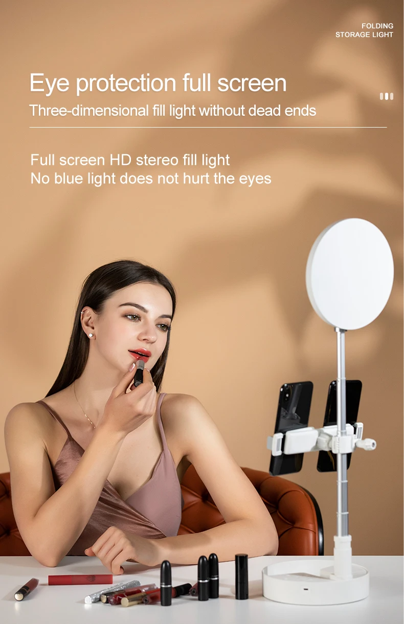 Live Video Recording LED Ring Light Adjustable Phone Stand Selfie Fill Light Foldable Desktop Lamps 3600mAh Battery
