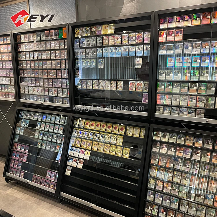 Custom PSAs Cards Display Case Acrylic Rails Removable with Lockable Door Baseball Cards TCG Various Cards Display Frame Stand