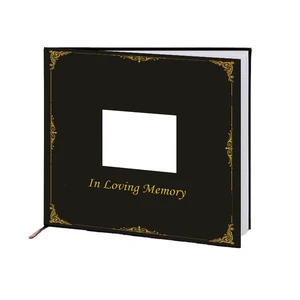 Funeral Guest Book With Picture Pocket Gold Embossed Leather Hardcover Signature  Memory Celebration of Life Sign in Book