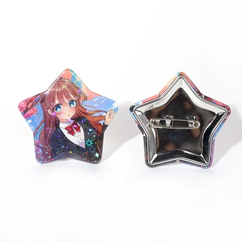 Factory Manufacturer vograce personalized hologram star badges custom tin star shaped badge buttons with safety pins