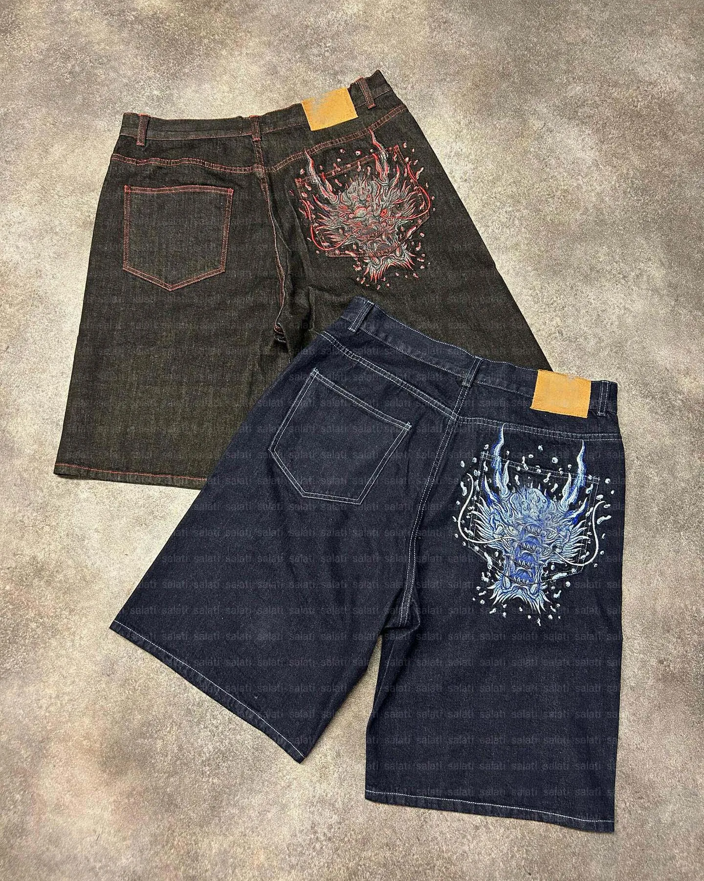 Salati Manufacturer Men's Casual Streetwear Oversized Embroidered Logo Raw Selvedge Jeans Baggy Jorts Washed Technique Short gallery 6