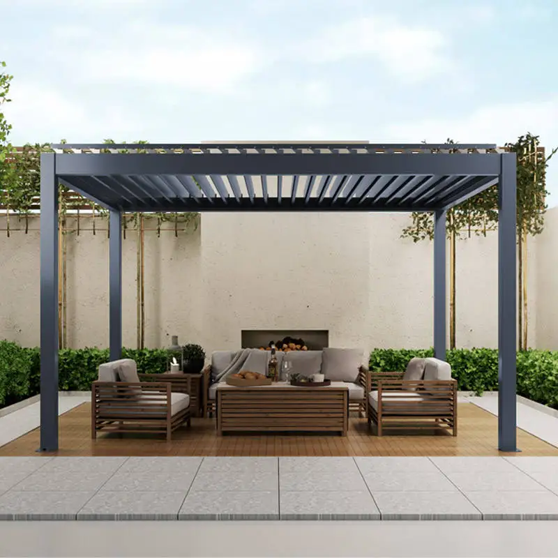 Motorized Aluminum Swivelling Blade Roof Pergola Sunshade Garden ...