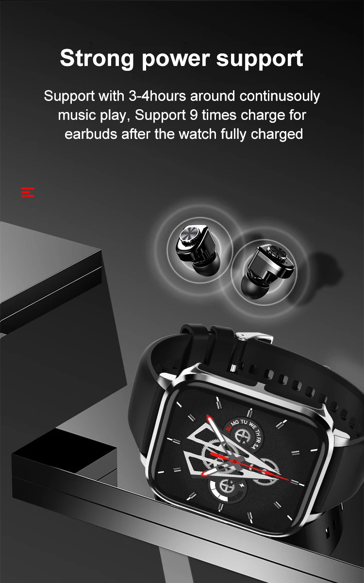 2023 Factory Sales Smart Watch 2 in 1 Wireless Earbuds Heart Rate Blood Pressure Monitor Trend Sport Music  Earphone