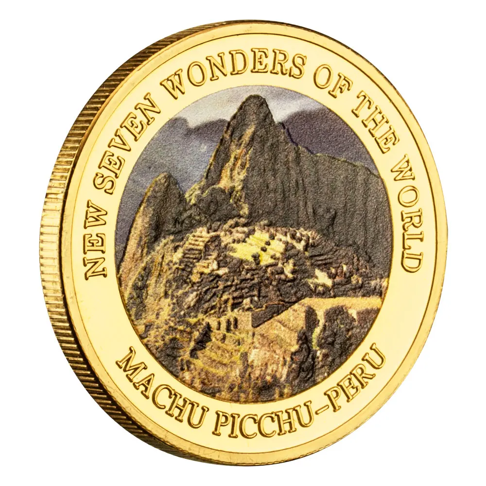 Peru Great Buildings Machu Picchu Gold Plated Collectible Coins Seven Wonders of the World Color Printing Souvenirs Coin Gift