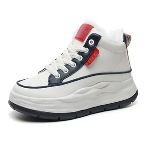 F2657-1 New Women's Cotton Shoes 2026 Winter New Style Lace-up Plus Velvet Warm Color Matching Student Sports Shoes