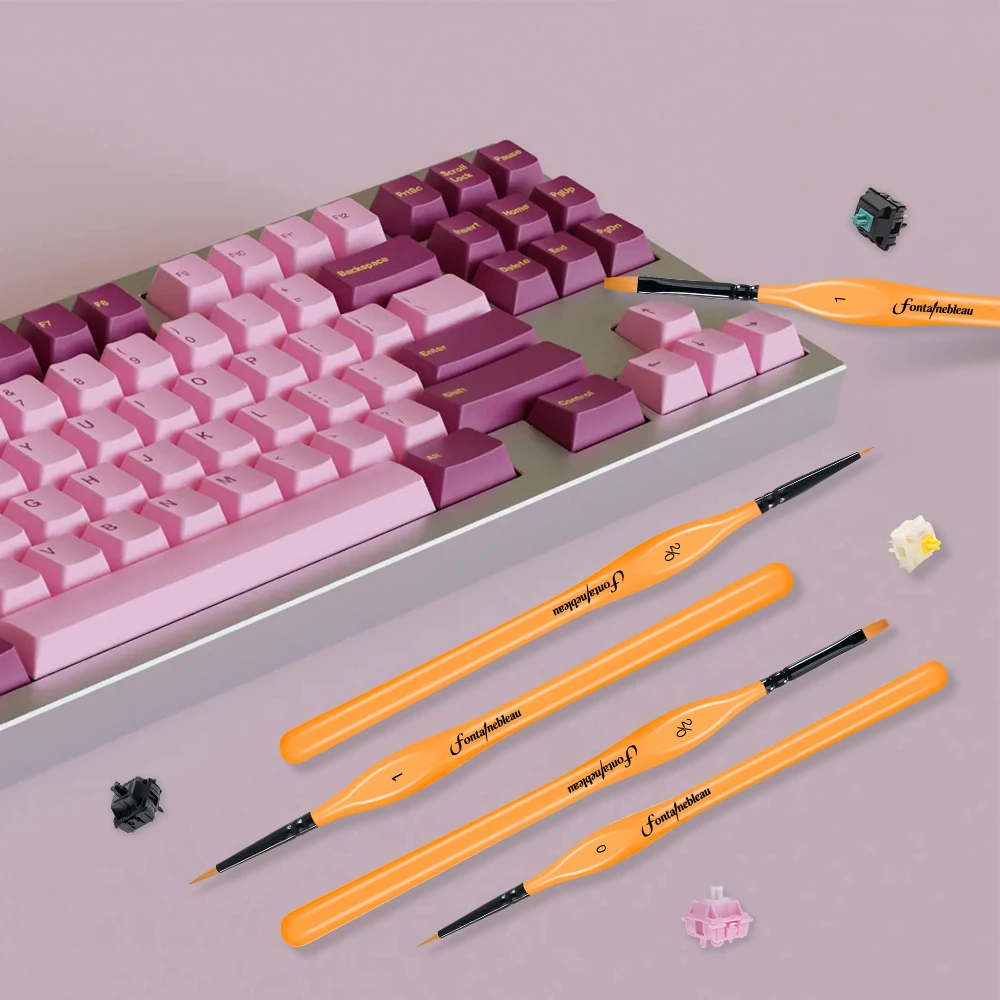 Wholesale Orange Wood Handle Round Keyboard Brushes Size 00 Flat Detail Lube Brush for Keyboard Switches