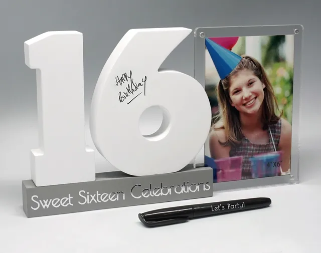 Wholesale 4x6 Acrylic Magnet Photo Frame with Birthday Number Signature Signing Board Including Signature Pen Silver Hot Stamped